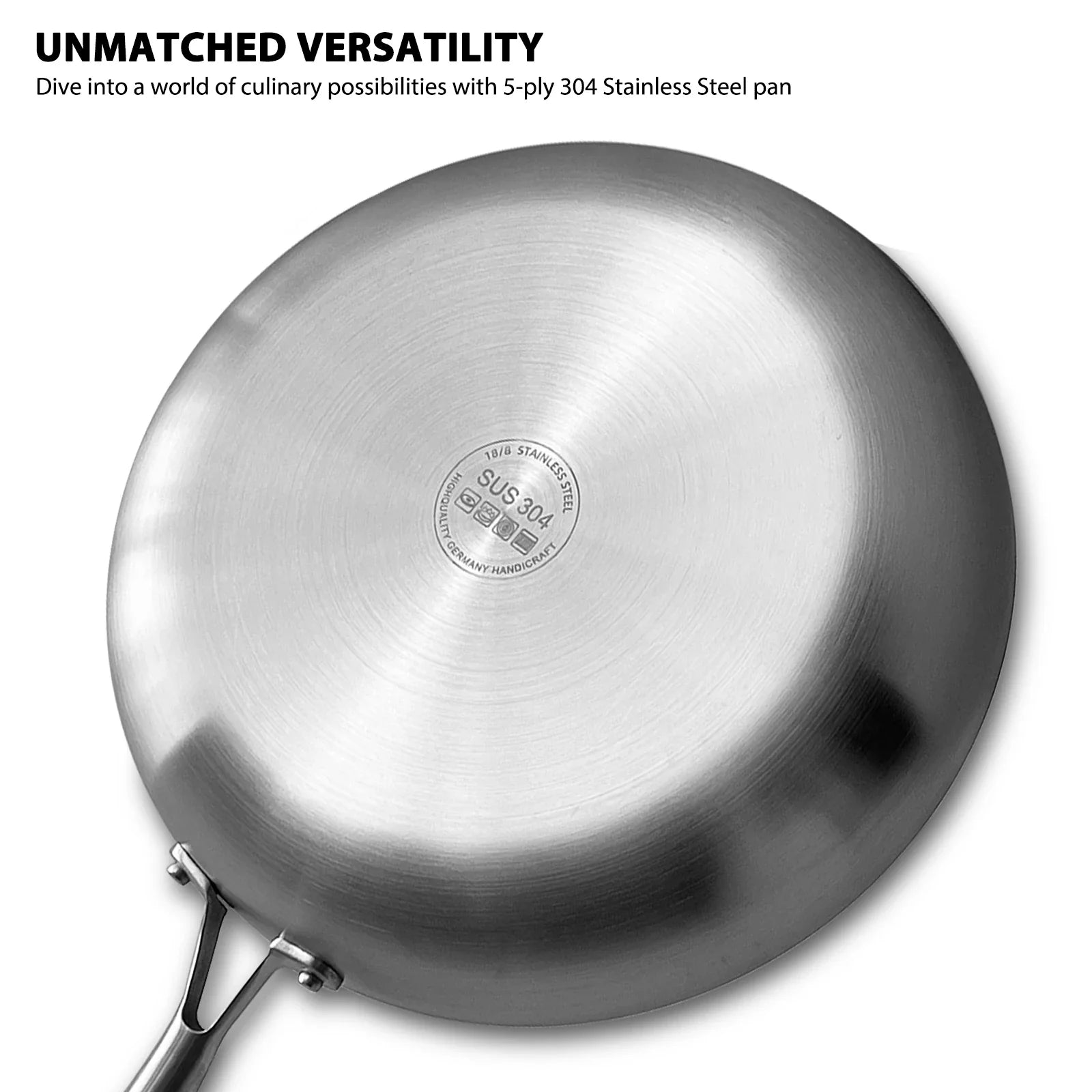 304 Stainless Steel Frying Pan – Non-Stick Stir Fry Pan for Gas and Induction Cookers