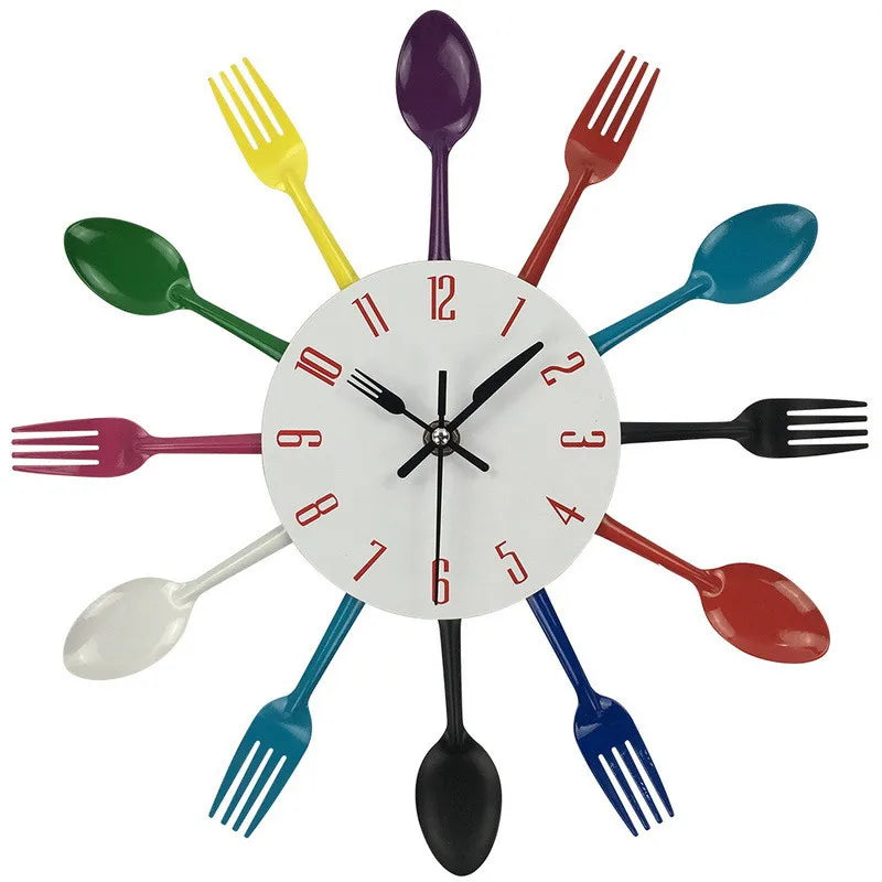 Multicolor Cutlery Wall Clock Design