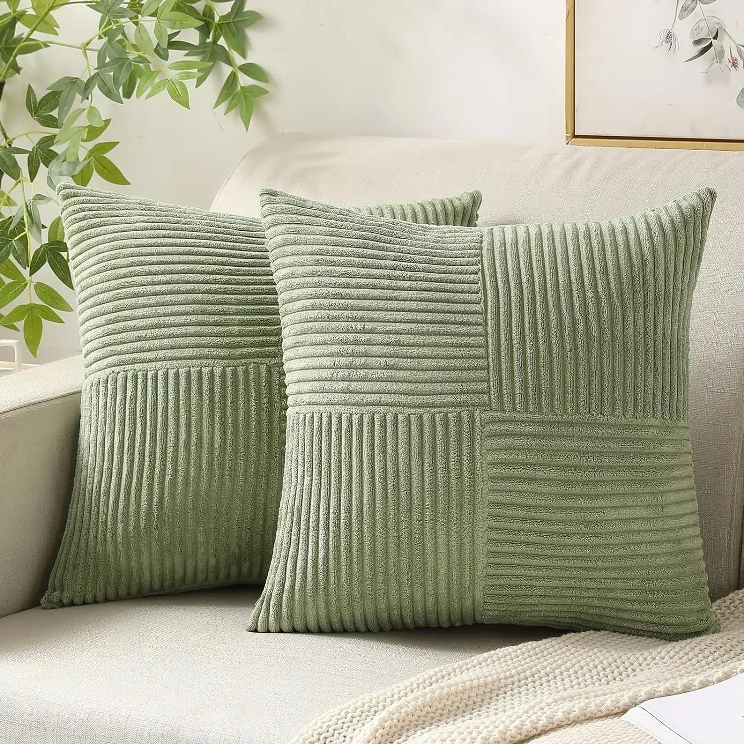 StripeCozy - Housse de coussin en velours côtelé doux pour la décoration intérieure