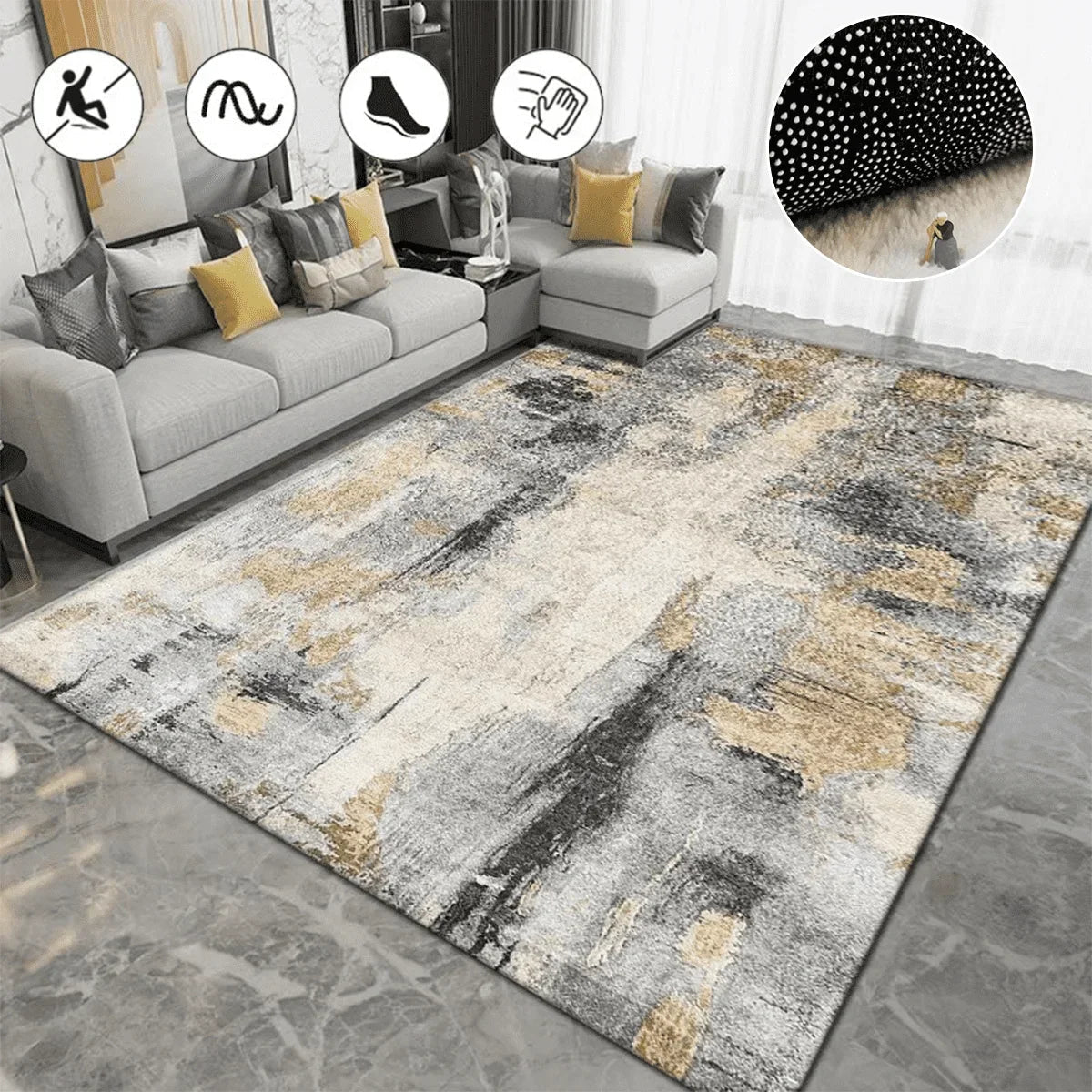 Sara Nordic Ink Splash Abstract Rug – Tappeto Moderno Lavabile per Soggiorno e Camera da Letto