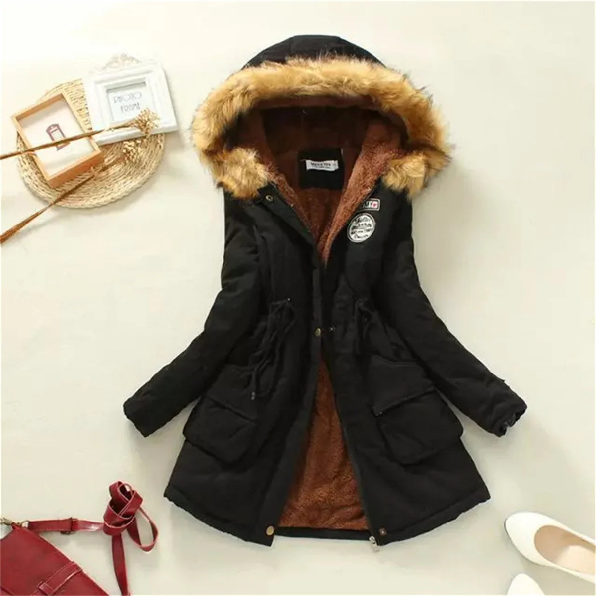 Fleece-Lined Hooded Down Jacket – Winter Coat for Women