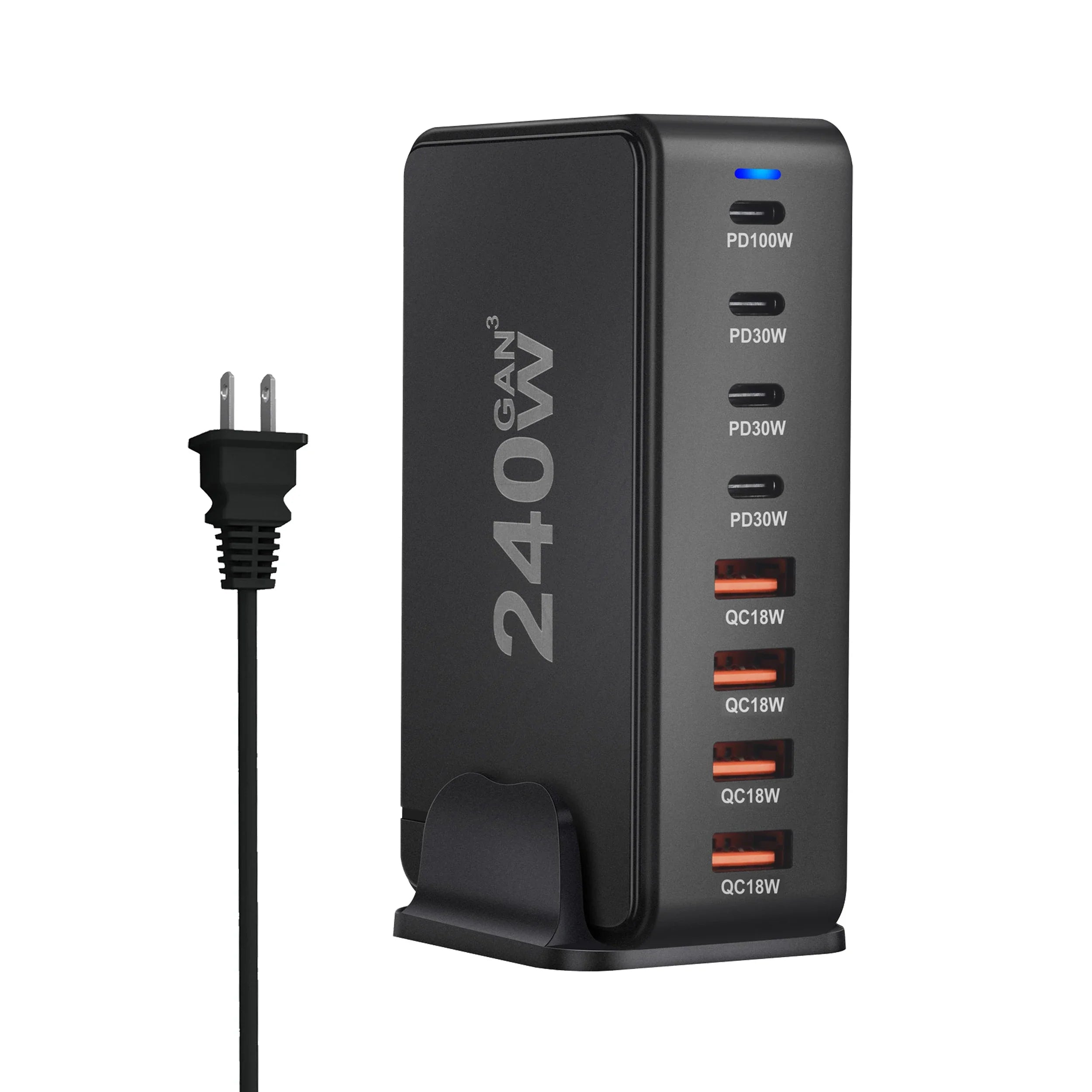 Încărcător Desktop GaN de 240W – Stație de Încărcare Rapidă 3.0 cu 8 Porturi USB Type C PD pentru Dispozitive Mobile, Laptopuri și Altele