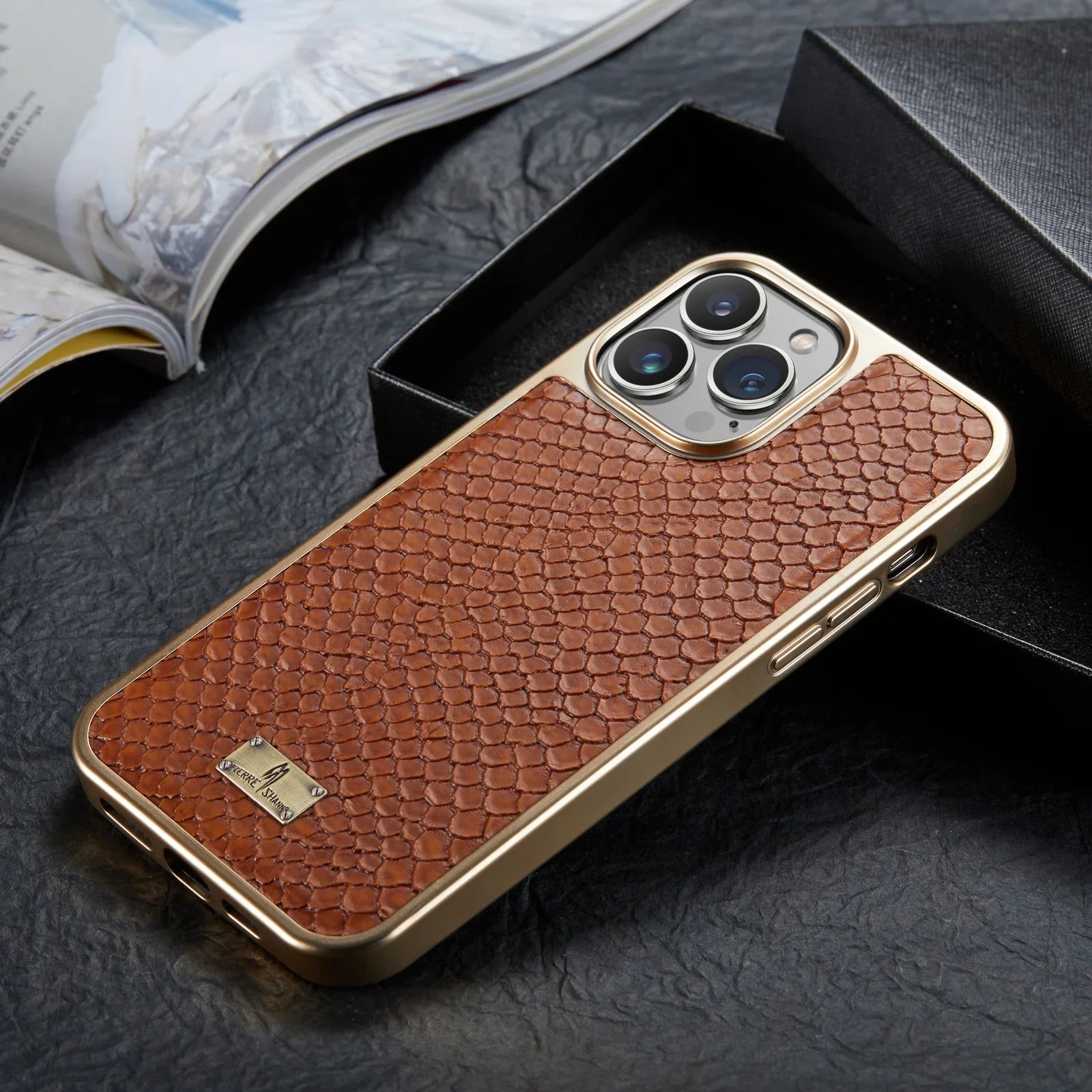 Funda de teléfono de cuero con patrón de serpiente para Iphone