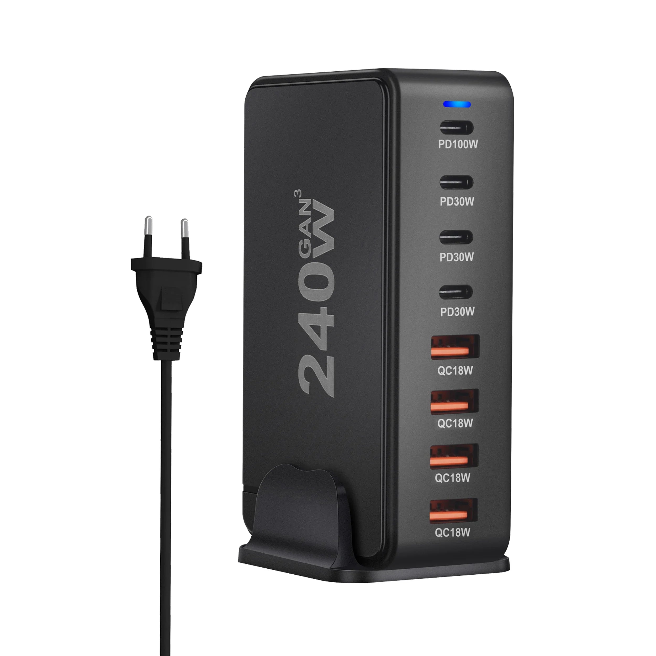 240 W pöytälaturi GaN - 8-porttinen USB Type C PD Quick Charge 3.0 pikalatausasema mobiililaitteille, kannettaville tietokoneille ja muille