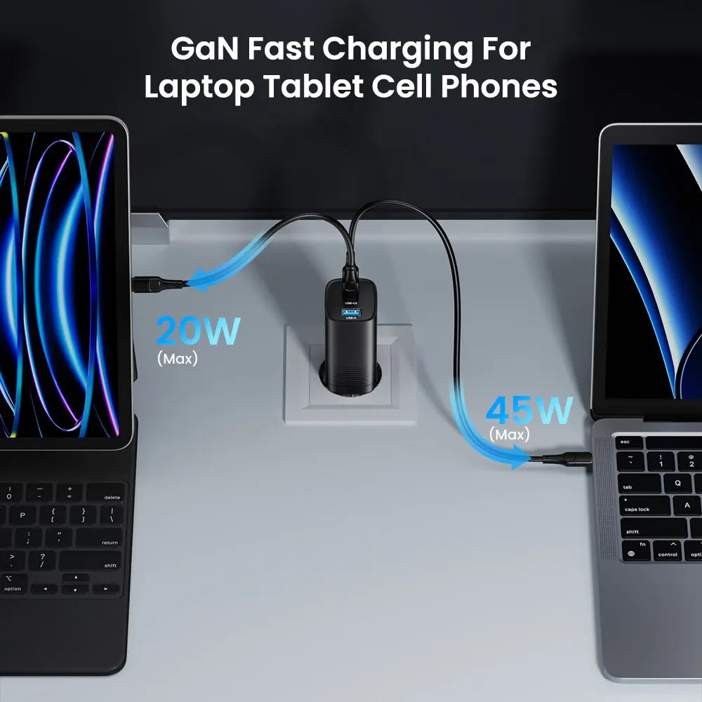 Încărcător 65W GaN USB Type C – Încărcător rapid PD QC4.0 pentru MacBook, laptop, iPhone 14, Samsung S23 Ultra, iPad și tabletă (Două porturi C)