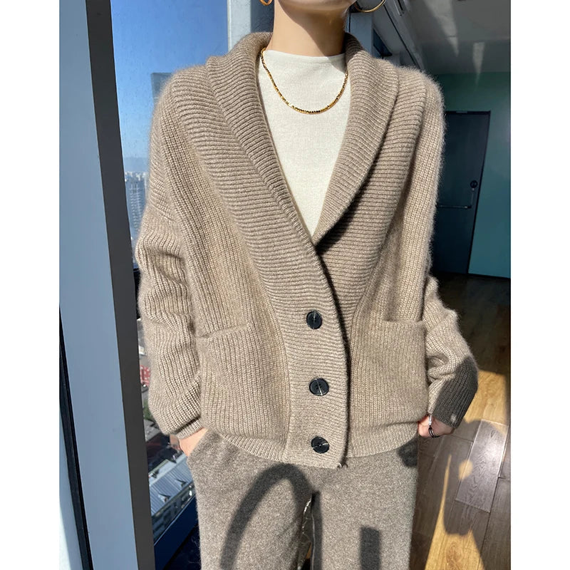 Elin : Cardigan épais pour pull d'hiver 100 % laine.