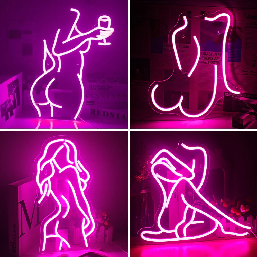 Pink Lady Wine Neon Skylt