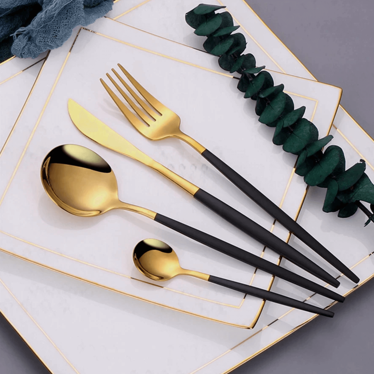 Modern Black Gold Flatware Set