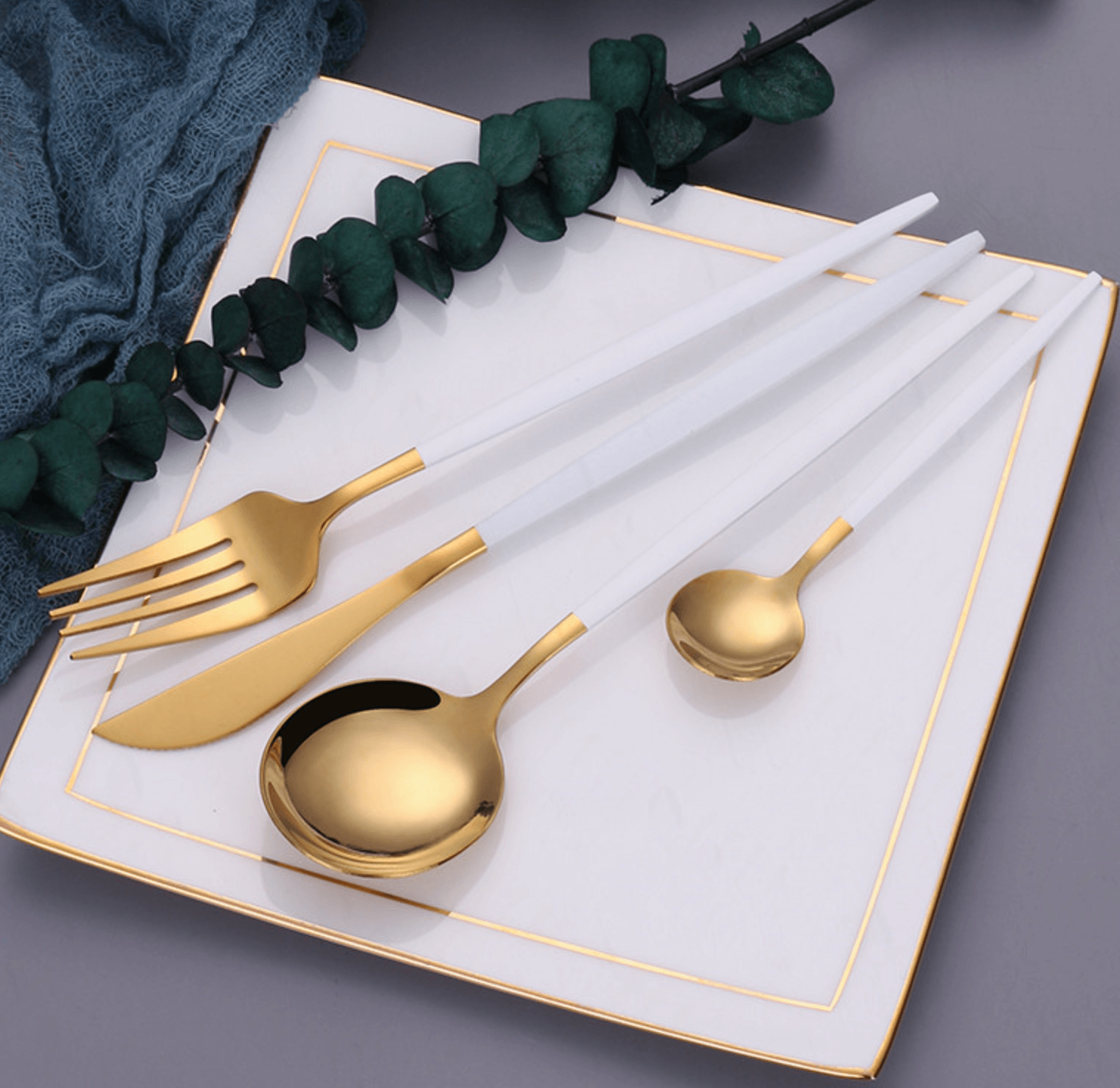 Modern White Gold Flatware Set