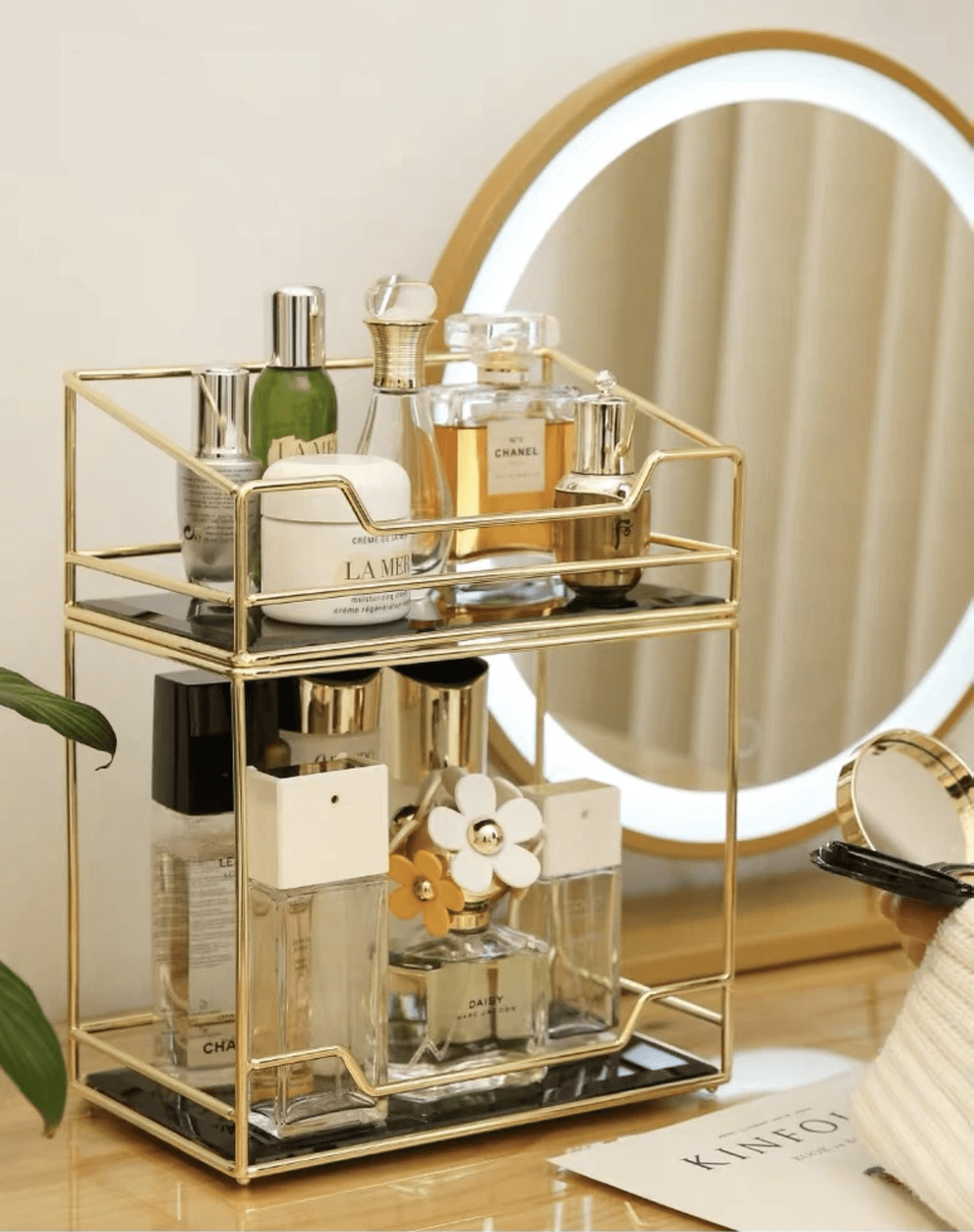 Vanity Tray - Organizador decorativo moderno de cerámica y hierro para tocadores y encimeras