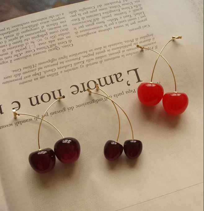 Boucles d'oreilles pendantes cerises rouges