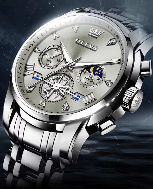 OLEVS Classic Men's Watch – Luxury Quartz Chronograph with Moon Phase