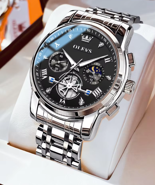 OLEVS Classic Men's Watch – Luxury Quartz Chronograph with Moon Phase