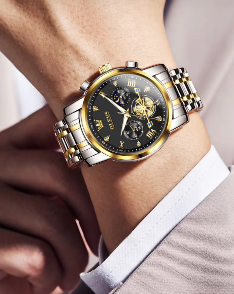 Montre classique pour homme OLEVS – Chronographe de luxe à quartz avec phase de lune