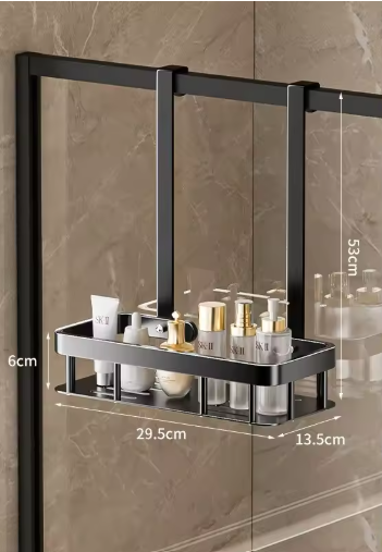 Ava No-Drill Shower Caddy | Sleek Glass Door Storage & Towel Rack