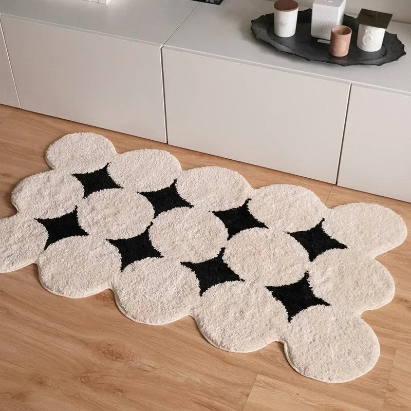 Sara Luxe Fluffy Rug – Soft, Non-Slip, Modern Black & White Area Mat