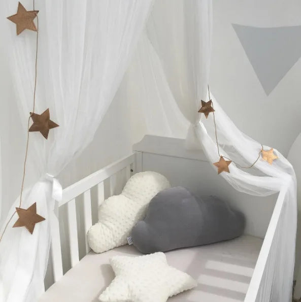 Ciel de lit en tulle pour enfants avec décoration d'étoiles - Blanc, Beige, Rose, Gris, Bleu et Violet