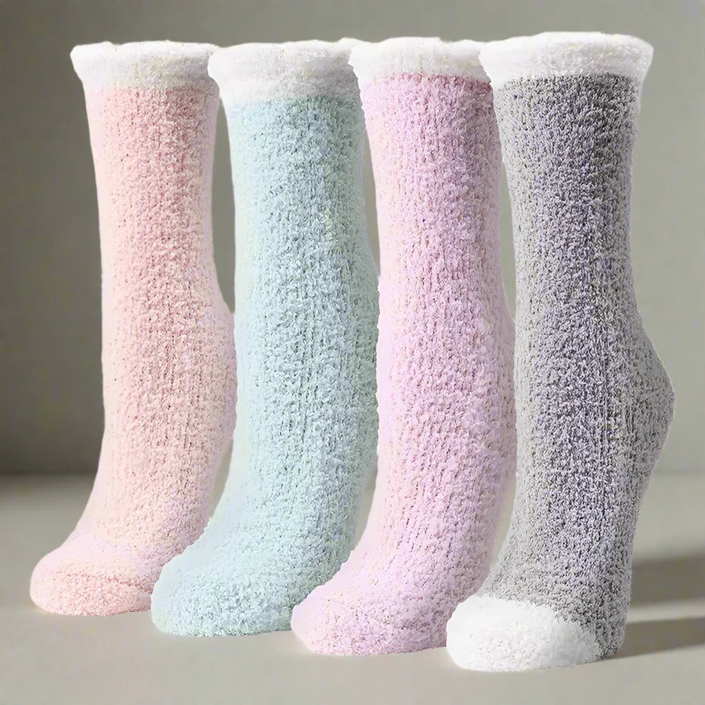 Meias Fuzzy de Inverno Clara para Mulheres - 4 Pares de Meias de Lã Macias