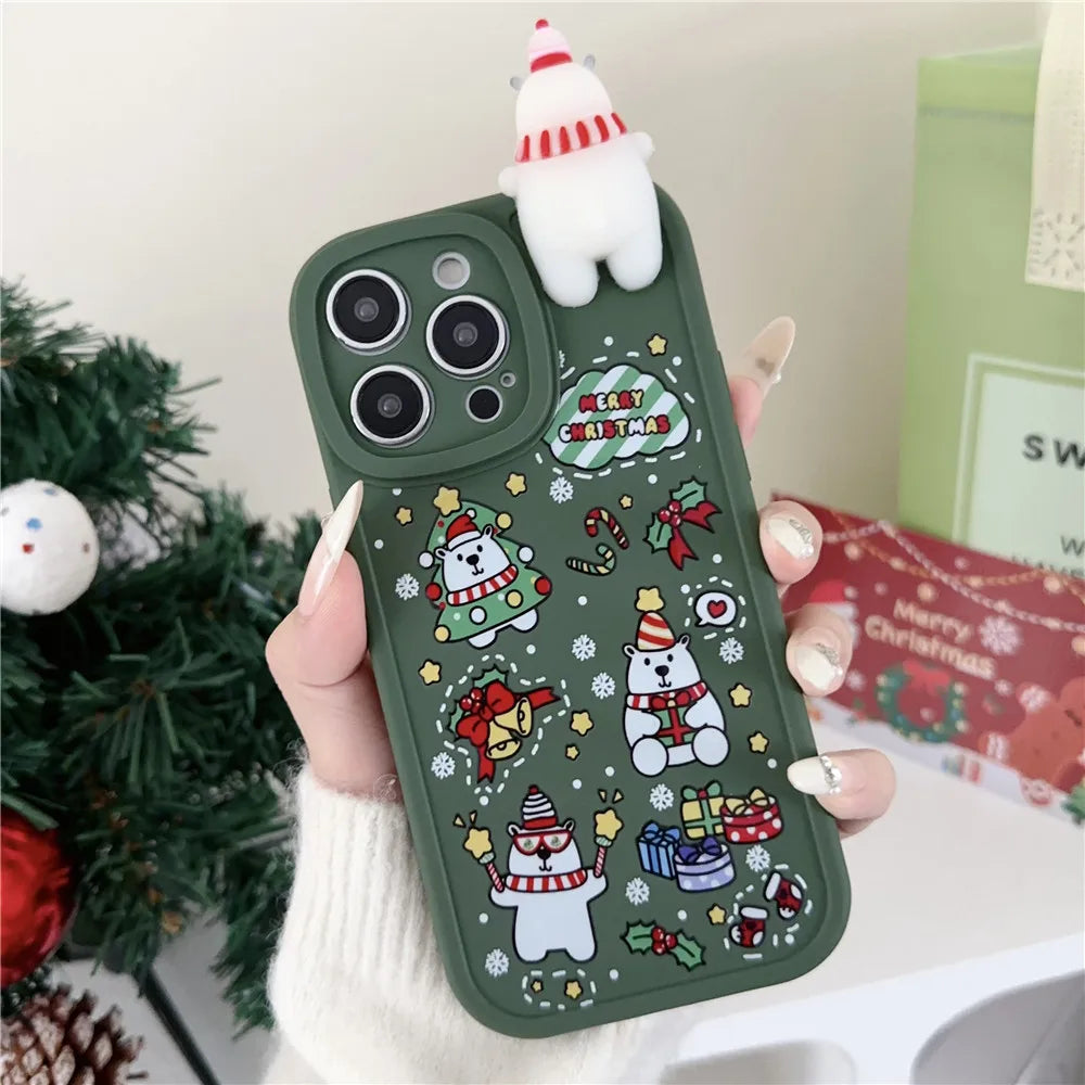 Festlig 3D Bear & Reindeer Juletui til iPhone – Mykt silikondeksel