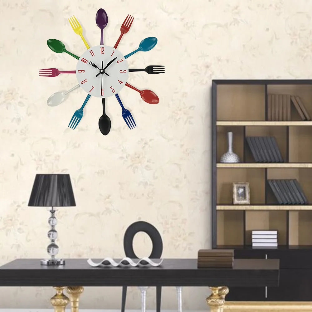 Multicolor Cutlery Wall Clock Design