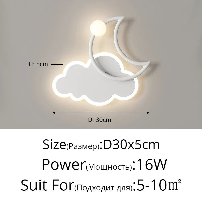 Lámpara de pared LED de nube y luna minimalista