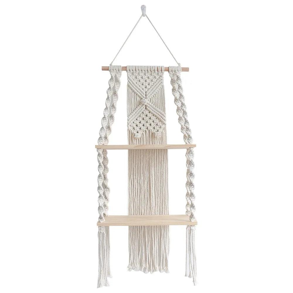 RopeCraft Double Wood Hanging Shelf