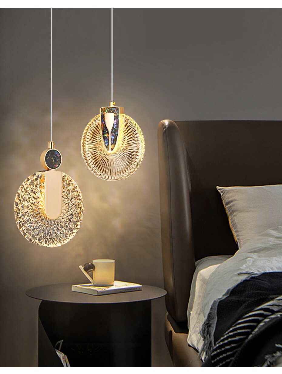 DUN Luxury Gold Led Pendant Light Round Crystal Hanging Lamp