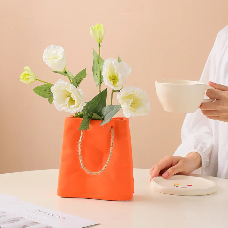 Handväska Keramikvas Heminredning Vaser Rumsdekoration Växtkruka Estetisk Rumsinredning Blomstervas Modern konst Blombehållare