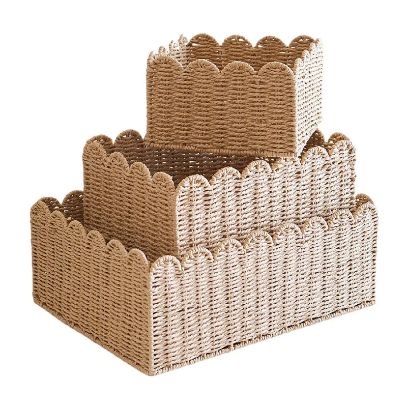 Natural Scallop Woven Wicker Storage Basket - 3 Sizes