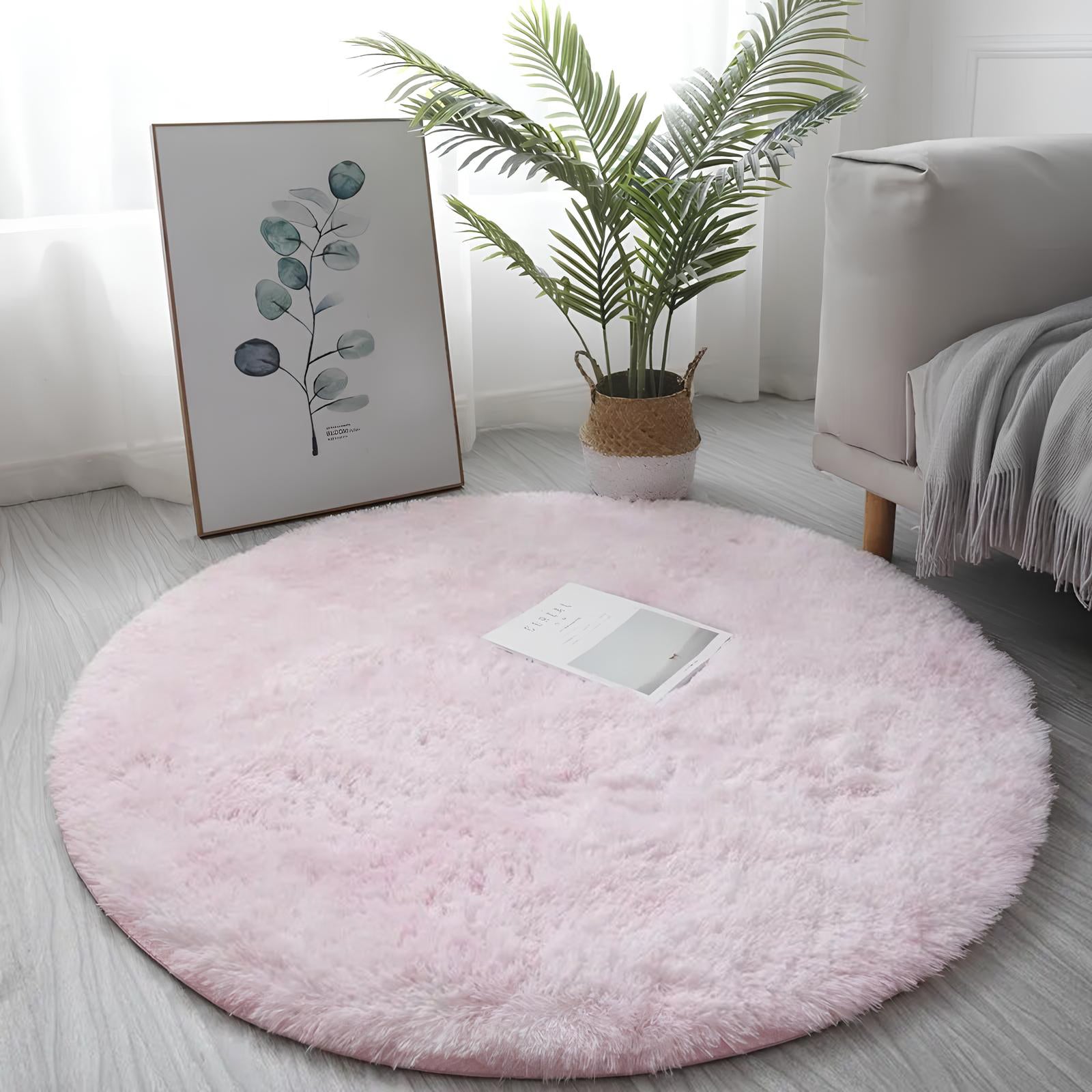 Tapis rond en peluche super doux blanc moelleux à poils épais