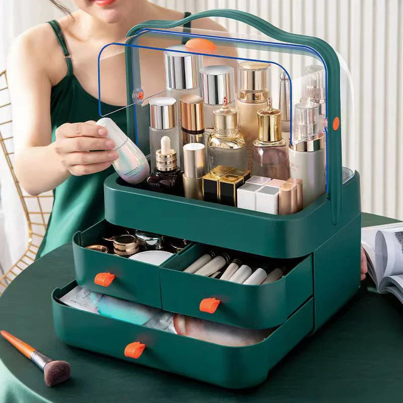 Mila Dust-Proof Makeup Organizer – Stylish Desktop Storage with Drawer for Skincare & Cosmetics