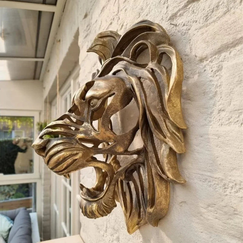 Rare Find-Large Lion Head Wall Mounted Art Sculpture Gold Resin