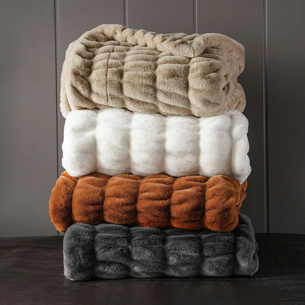 Cozy Faux Rabbit Fur Blanket Throw