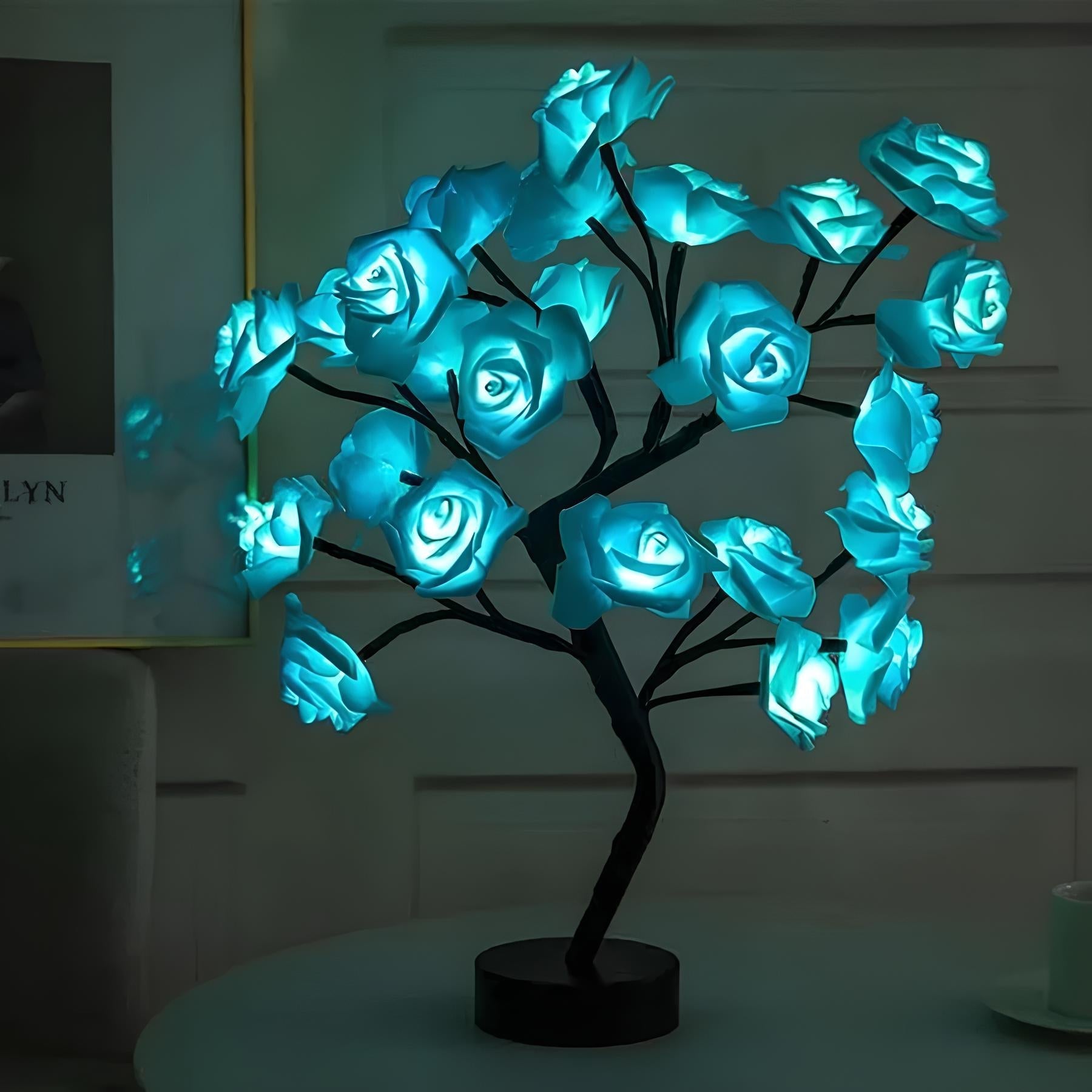 Noche de luz de flor de lámpara de árbol de rosas de 24 LED, alimentada por USB