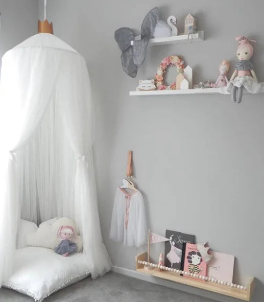 Ciel de lit en tulle pour enfants avec décoration d'étoiles - Blanc, Beige, Rose, Gris, Bleu et Violet