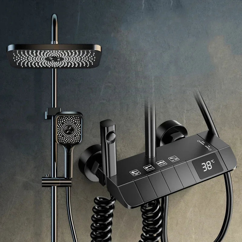 AquaSense Digital Shower Set – 4 Functions, High Pressure, Copper Mixer, Thermostat Control