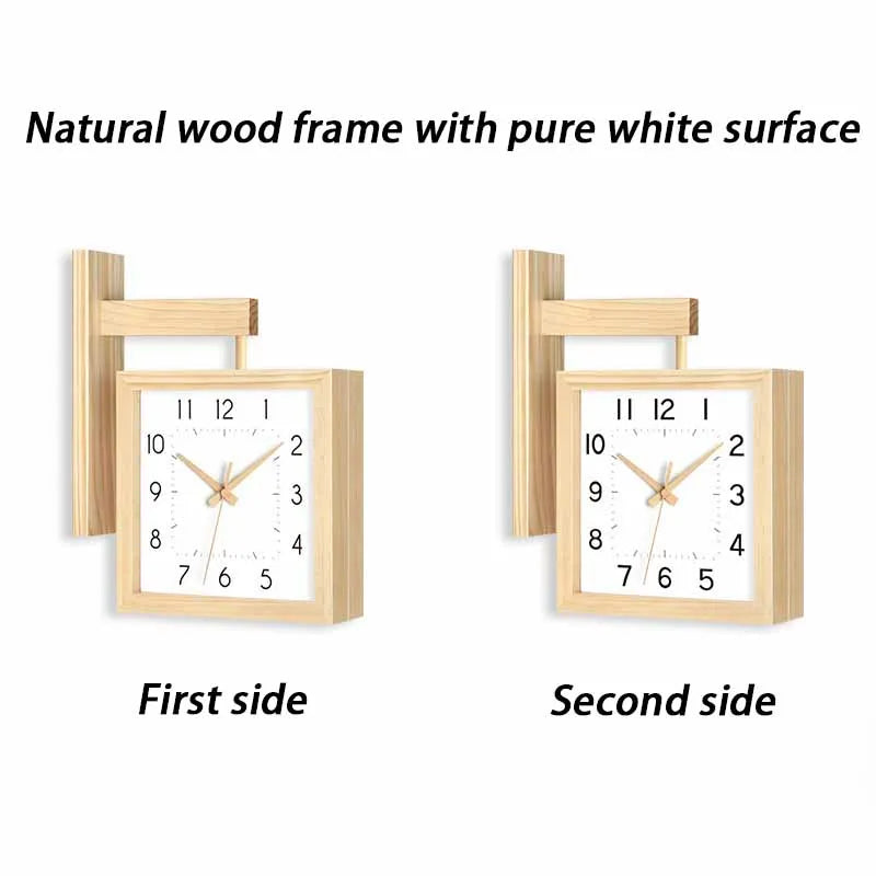 Reloj de pared de madera de doble cara