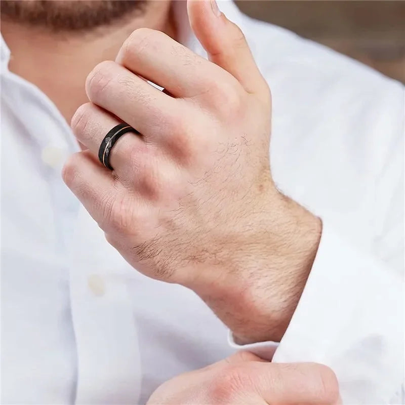 Bague en tungstène noir avec fente rose