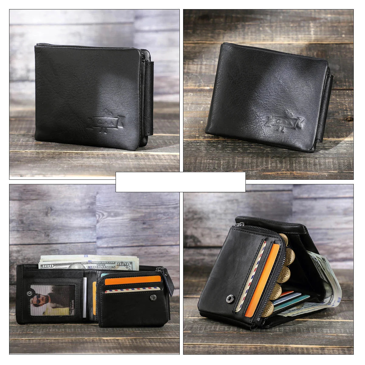 Victor Genuine Leather Trifold herre lommebok – vintage kuskinn med myntlomme og RFID-beskyttelse