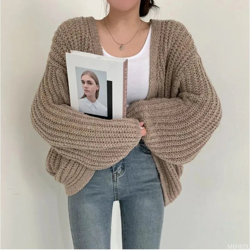 Cardigan tricoté de couleur unie d'automne - Pull à simple boutonnage pour femme