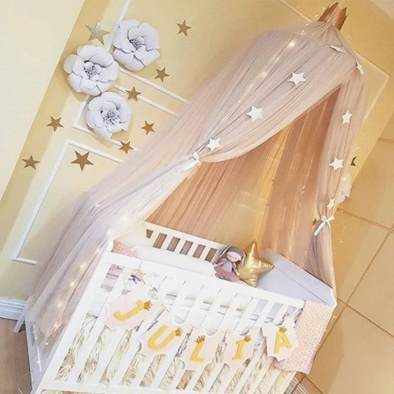 Ciel de lit en tulle pour enfants avec décoration d'étoiles - Blanc, Beige, Rose, Gris, Bleu et Violet