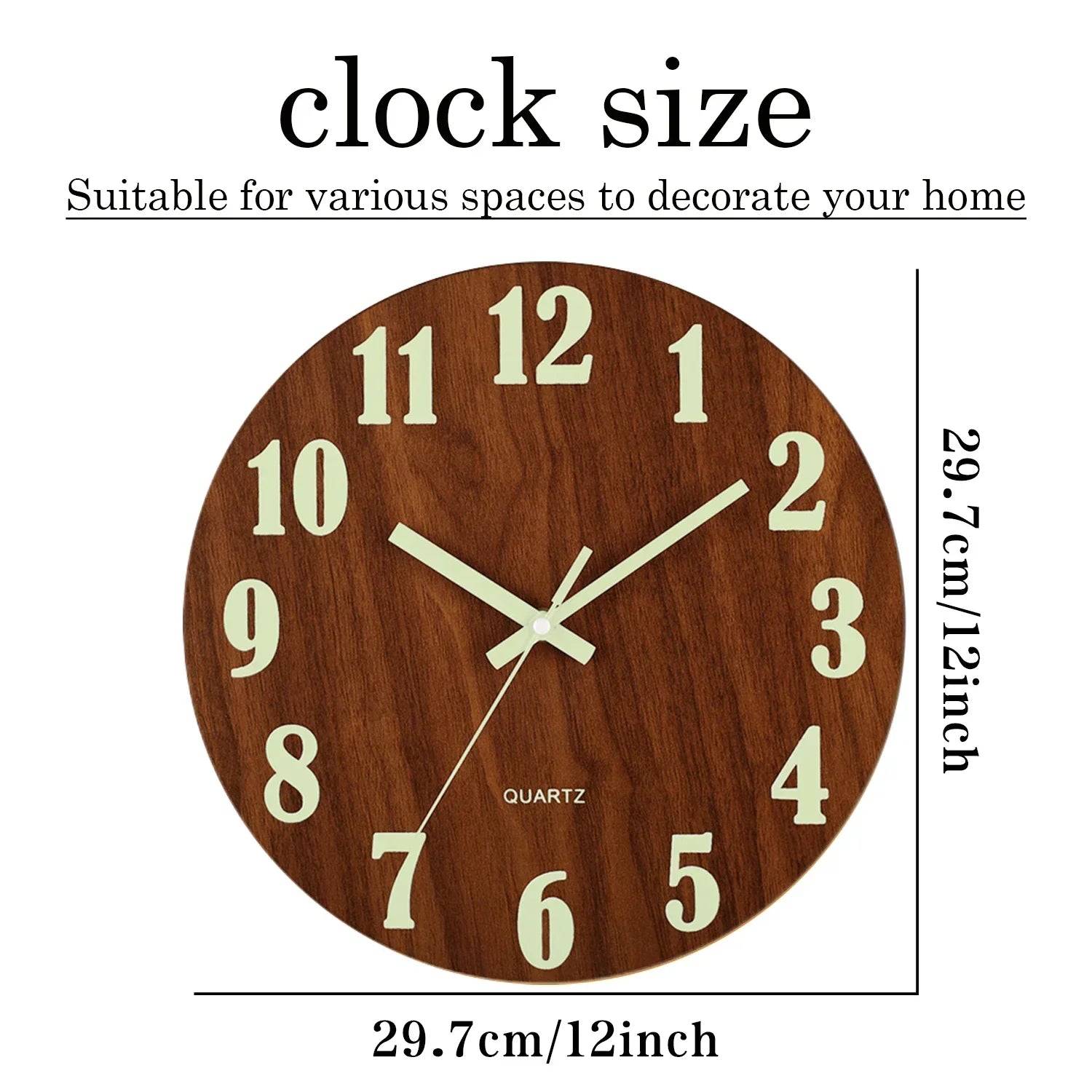 Silent Wooden Luminous Wall Clock