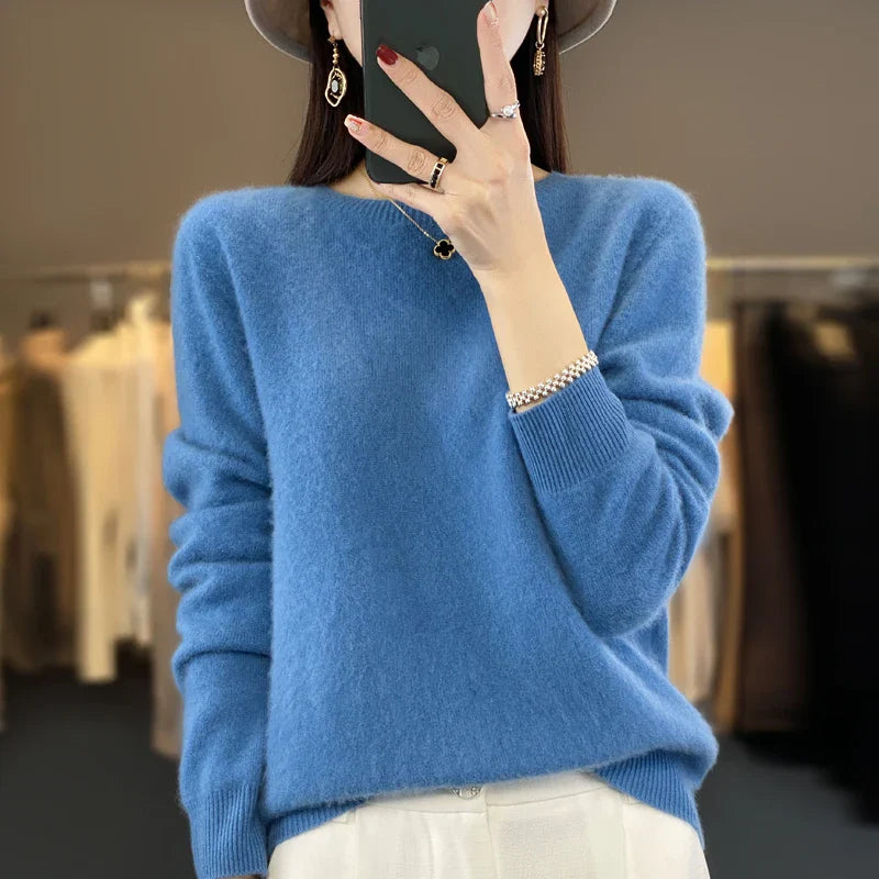 Adriana: 100% Merino Wool Sweater for Women O-neck