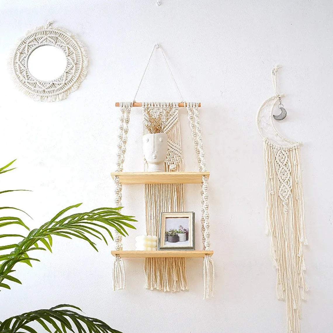 RopeCraft Double Wood Hanging Shelf