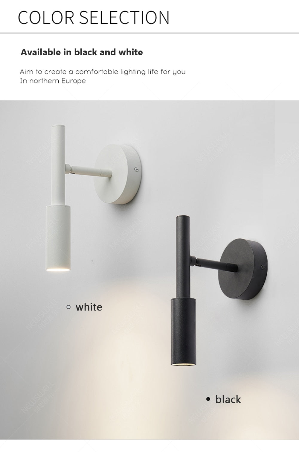 IIS Black/White Wall Mounted Reading Light Adjustable Wall Sconces