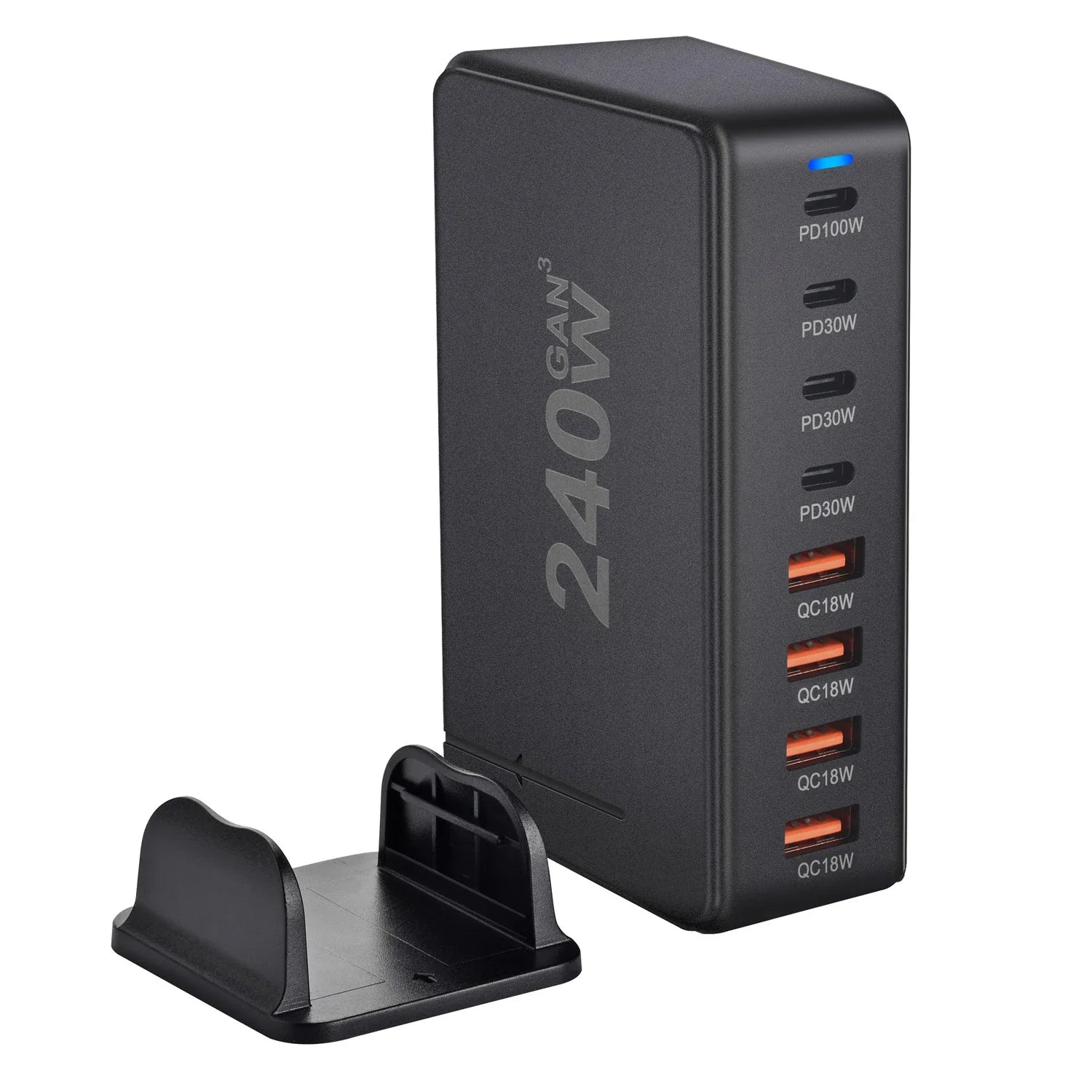 Încărcător Desktop GaN de 240W – Stație de Încărcare Rapidă 3.0 cu 8 Porturi USB Type C PD pentru Dispozitive Mobile, Laptopuri și Altele