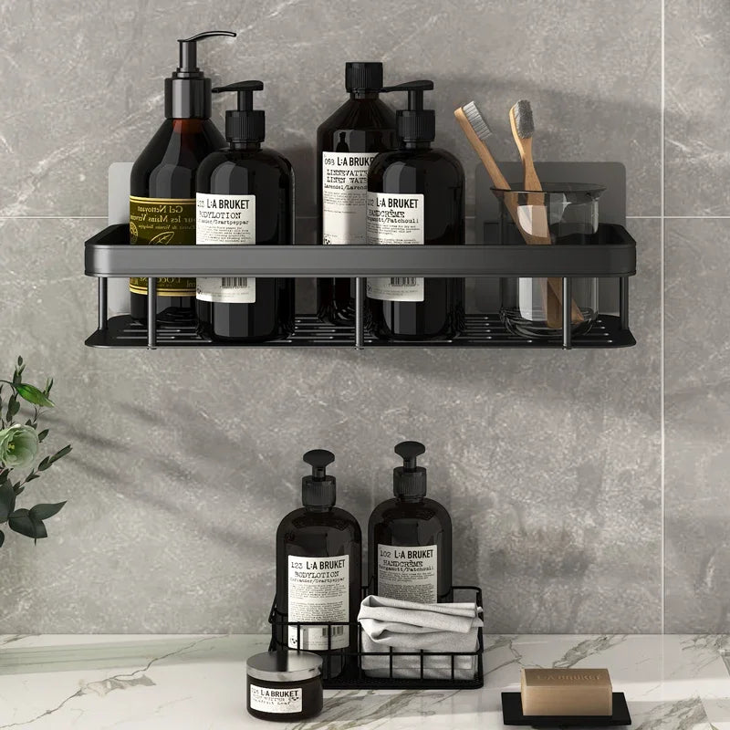 Estante de ducha de esquina de aluminio elegante - Organizador de baño y cocina sin taladrar