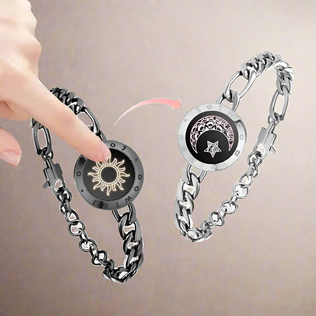 Sun and Moon totwoo Love Bracelets,Long Distance Relationship touch Light up & Vibrate Bracelets for Couples, Gifts