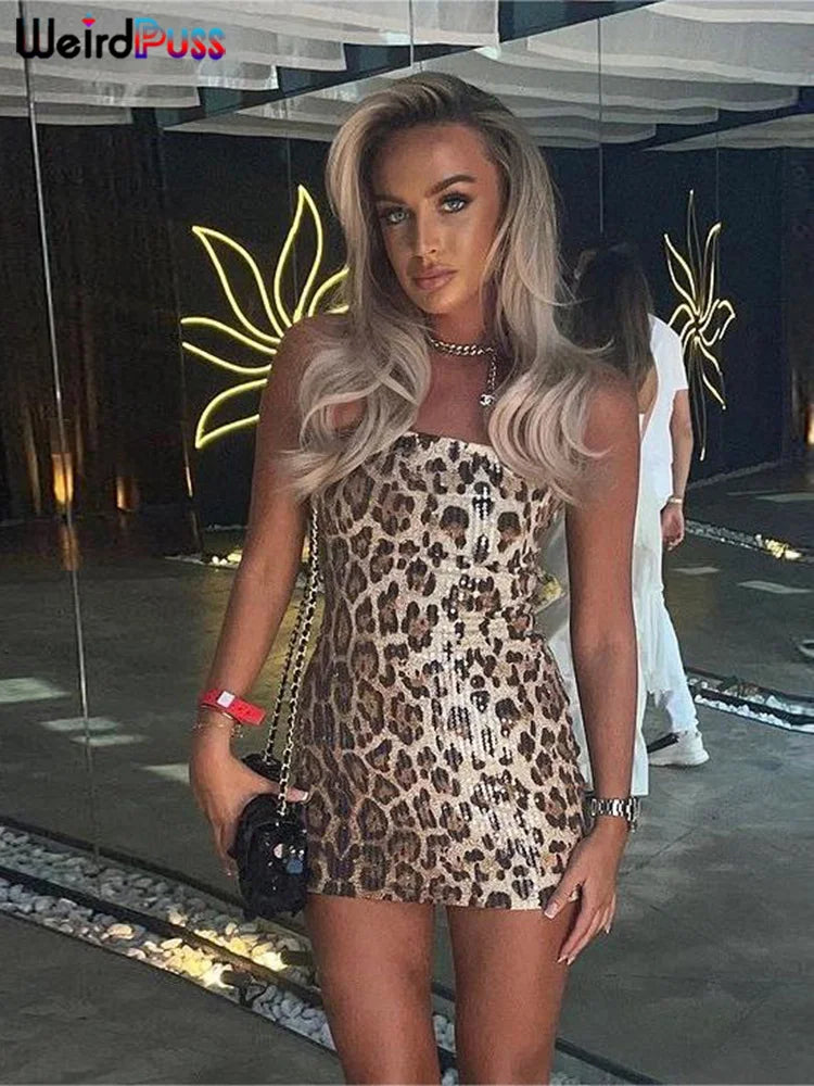 Sara Leopard Print Sequin Bodycon Dress – Sexy Summer Party Clubwear