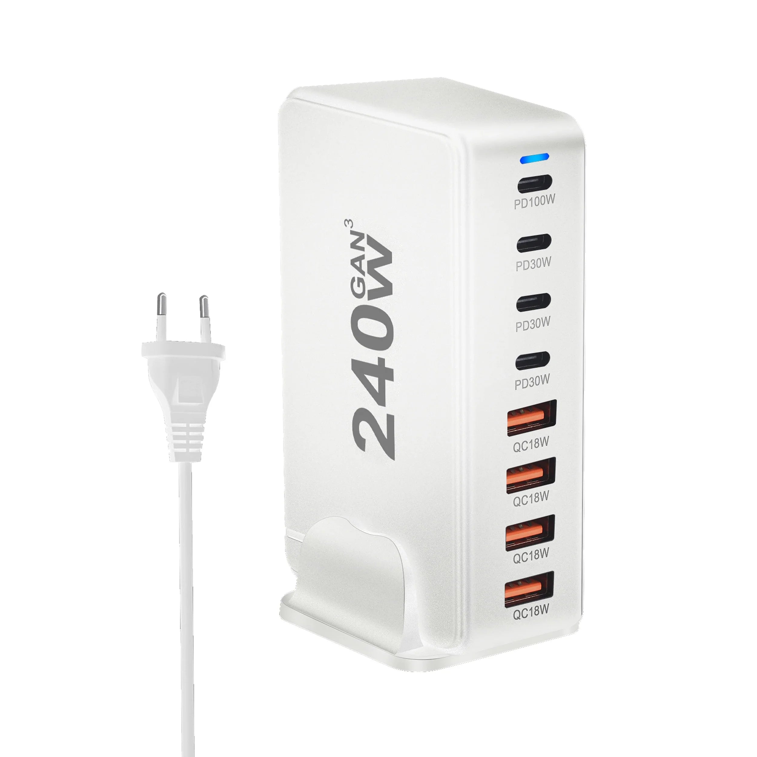 240 W pöytälaturi GaN - 8-porttinen USB Type C PD Quick Charge 3.0 pikalatausasema mobiililaitteille, kannettaville tietokoneille ja muille